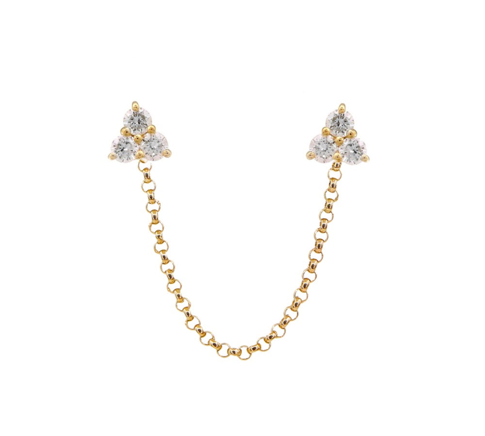 Gold Trio Diamond Chain Earrings - 14KT Gold - Monisha Melwani Jewelry