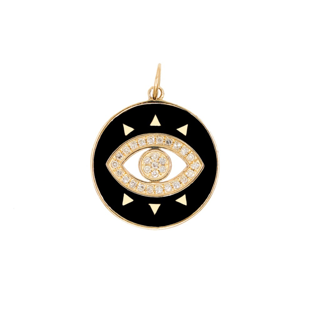Gold Black Enamel Evil Eye Pendant - 14KT Gold - Monisha Melwani Jewelry
