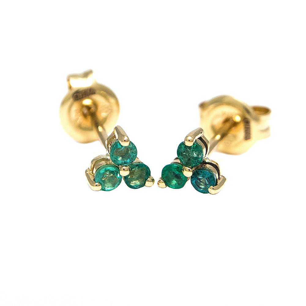 Yellow Gold Emerald Trio Earrings - Monisha Melwani Jewelry