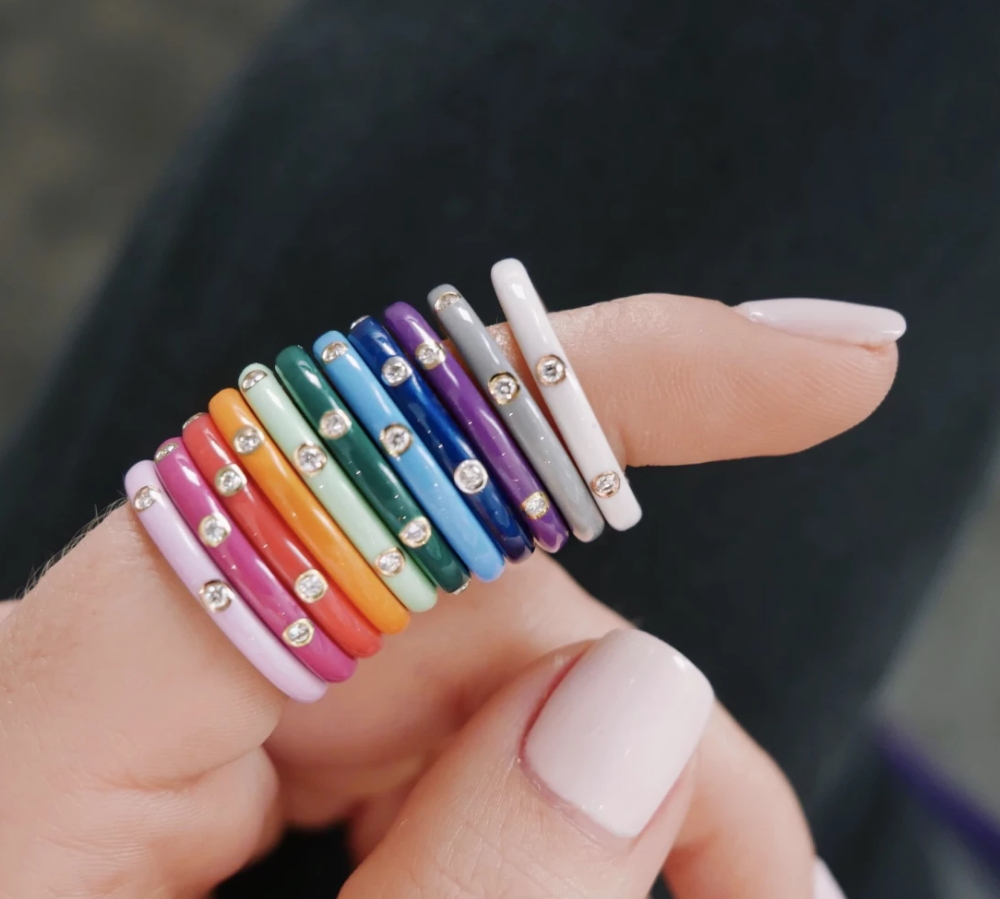 Diamond Blue Enamel Stacked Ring - EF Collection