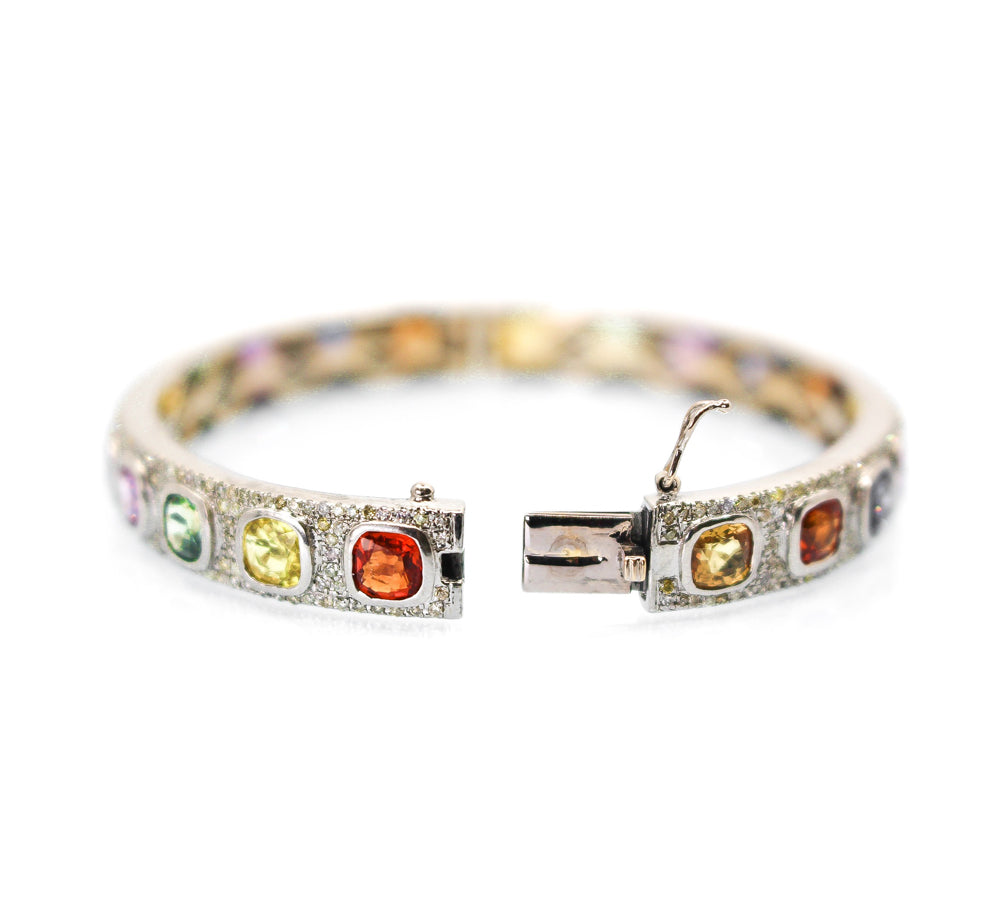 Sterling Silver Multi Sapphire Diamond Bangle - Monisha Melwani Jewelry
