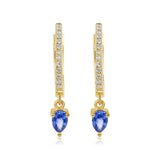 Gold Diamond Sapphire Pear Drop Hoop Earring