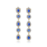 Gold Diamond Sapphire Long Drop Earrings