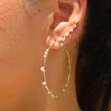 Gold Multi Diamond Prong Large Hoop Earring