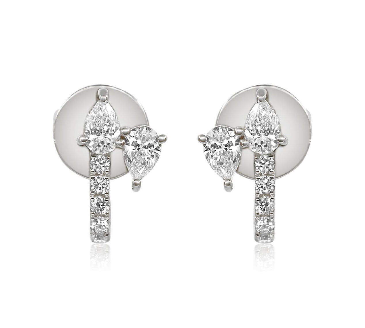 Gold Diamond Double Pear Half Hoop Earring