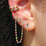 Gold Multi Sapphire Double Hoop Connecting Earrings