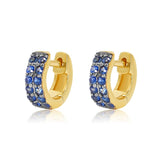 Gold Blue Sapphire Double Line Mini Hoop Earring