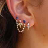 Gold Blue Sapphire Pear Diamond Connecting Earring