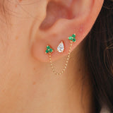 Gold Double Trio Emerald Connecting Earring