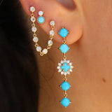 Gold Diamond and Turquoise Double Dot Earring