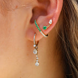 Gold Emerald and Pear Diamond Curve Earring