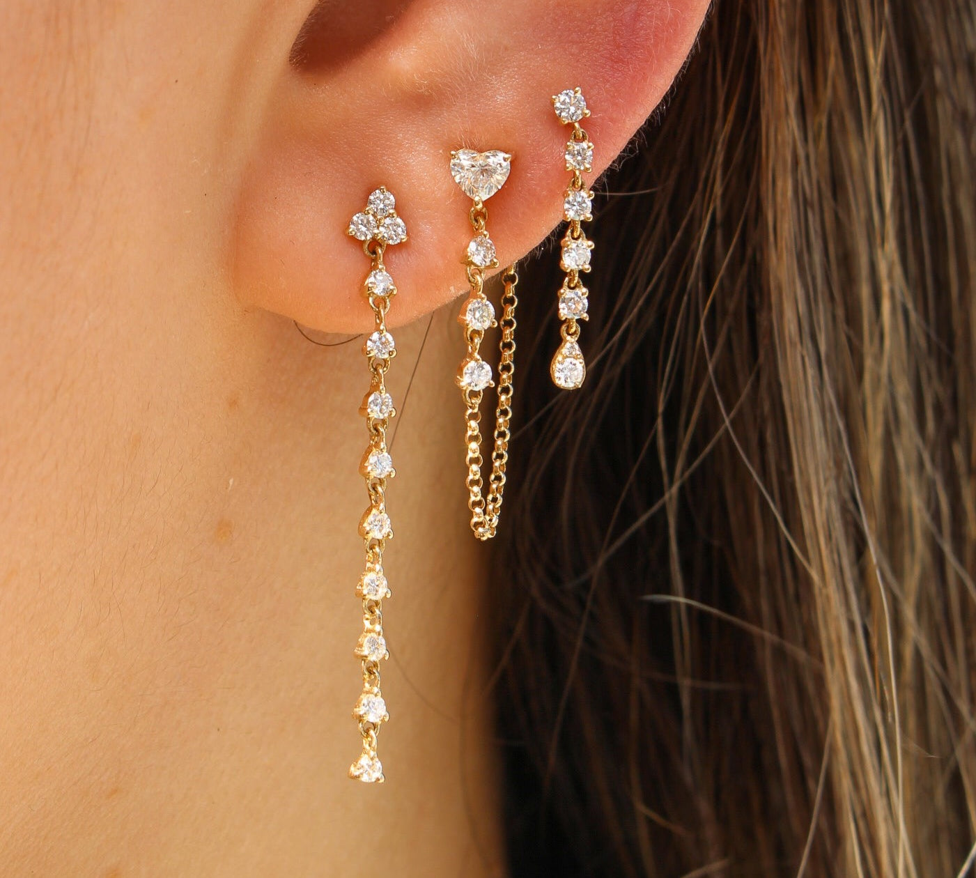 Gold Diamond Four Prong Drop Earring