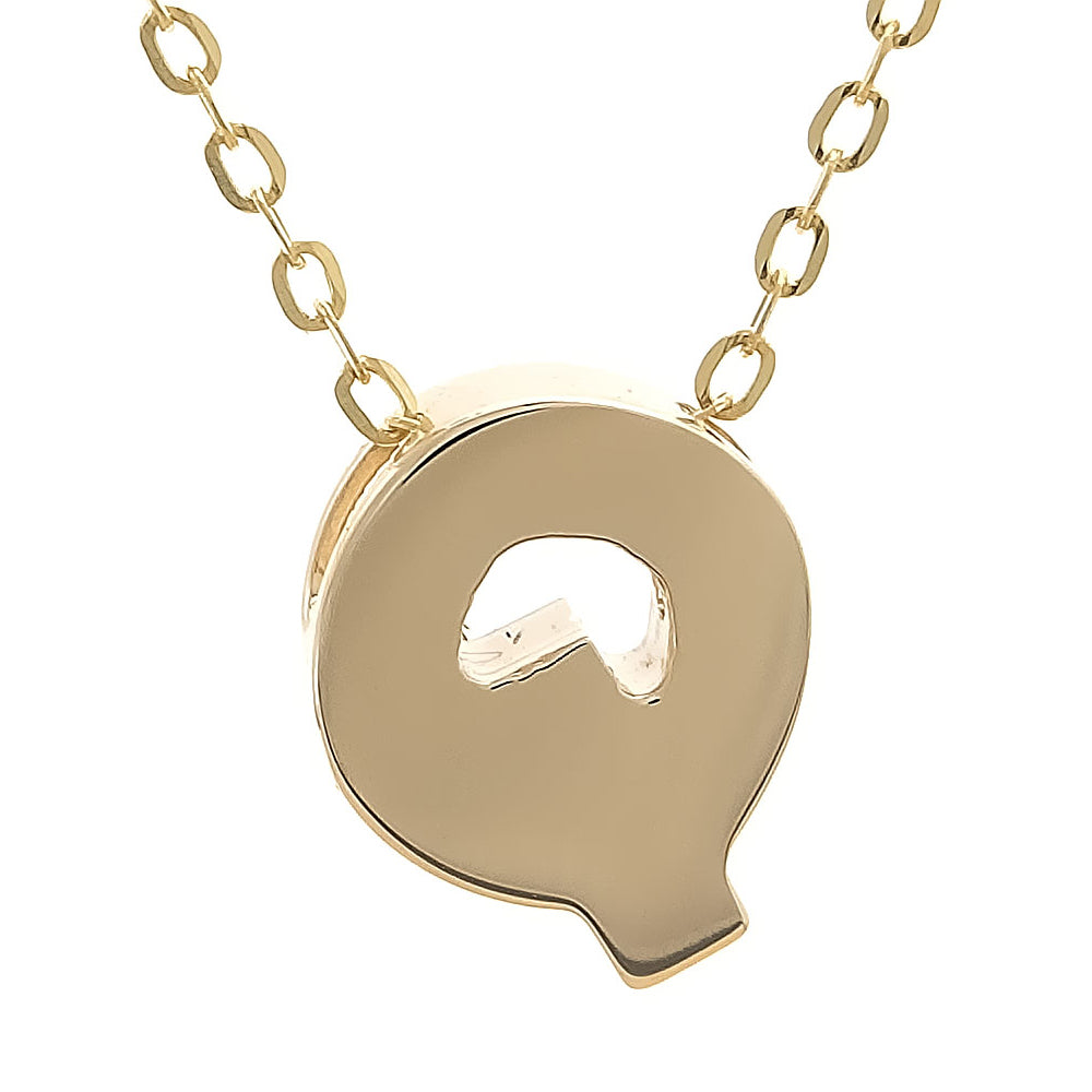 Yellow Gold Q Initial Block Necklace