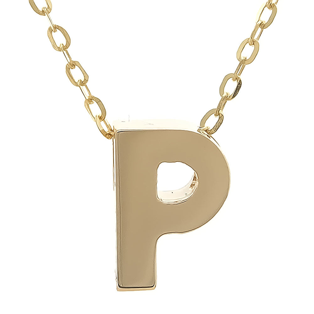 Yellow Gold P Initial Block Necklace