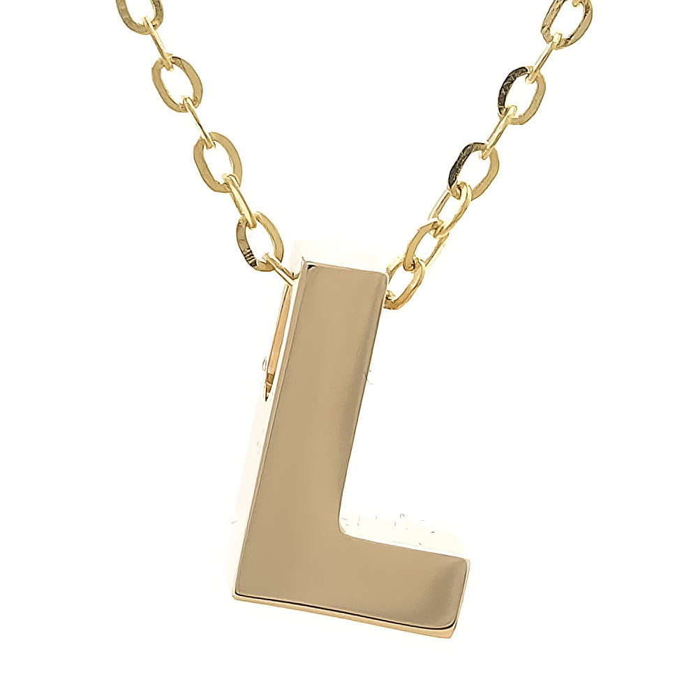 Yellow Gold L Initial Block Necklace