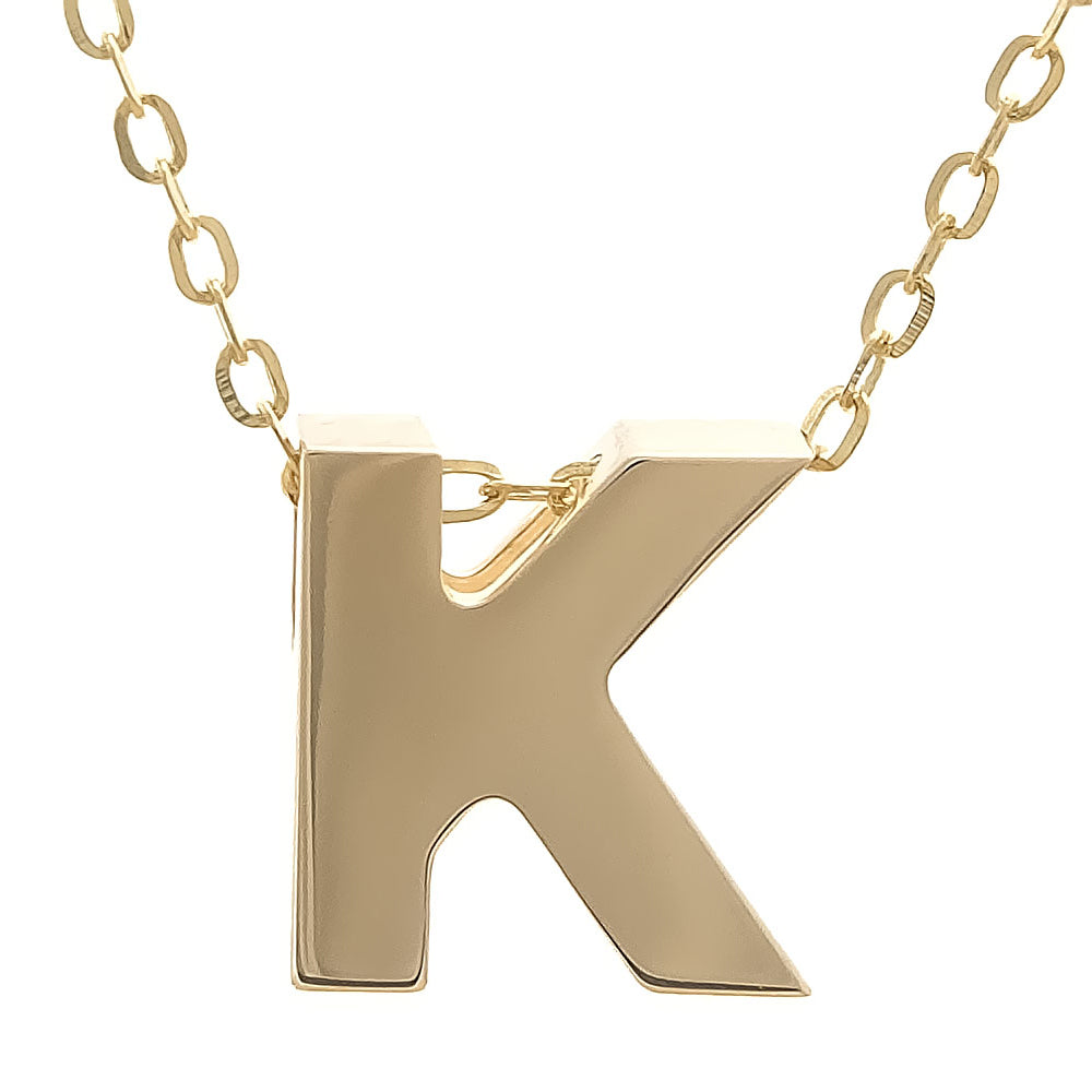 Yellow Gold K Initial Block Necklace