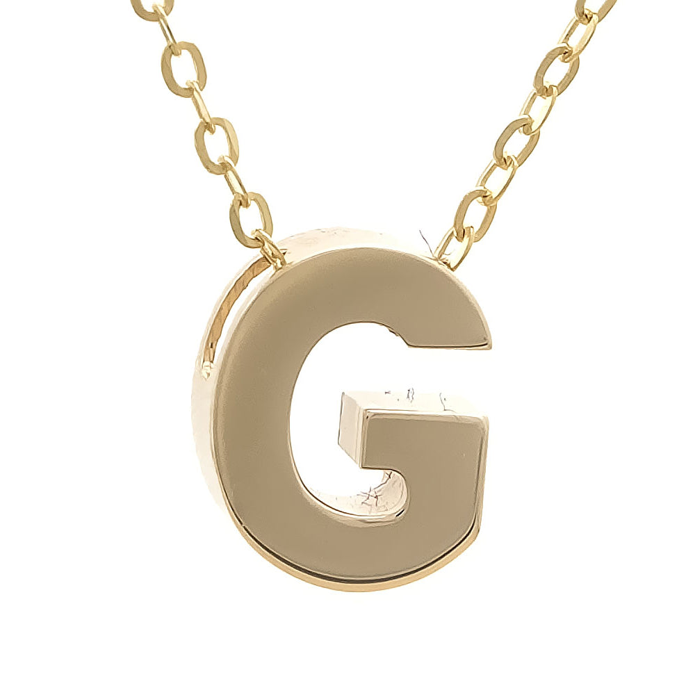 Yellow Gold G Initial Block Necklace