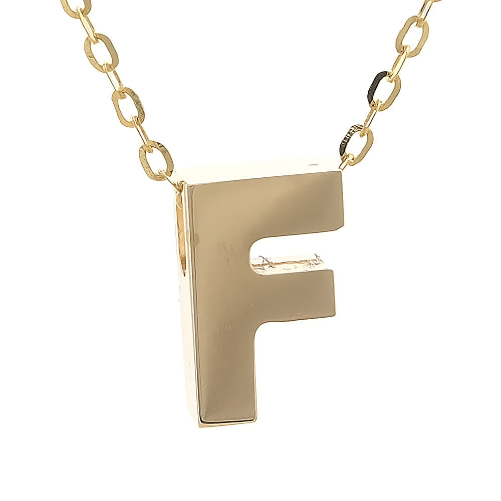 Yellow Gold F Initial Block Necklace