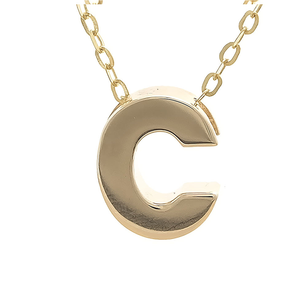Yellow Gold C Initial Block Necklace