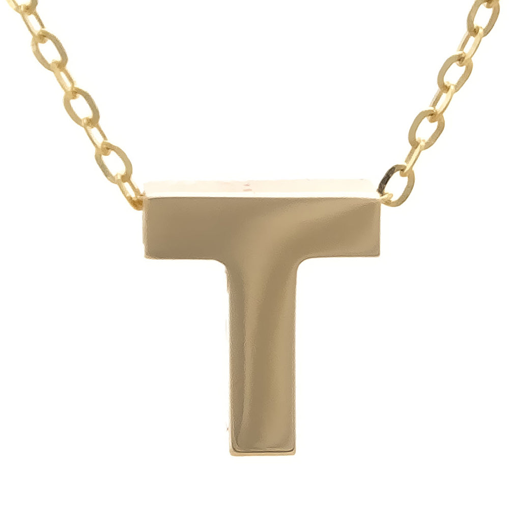 Yellow Gold T Initial Block Necklace