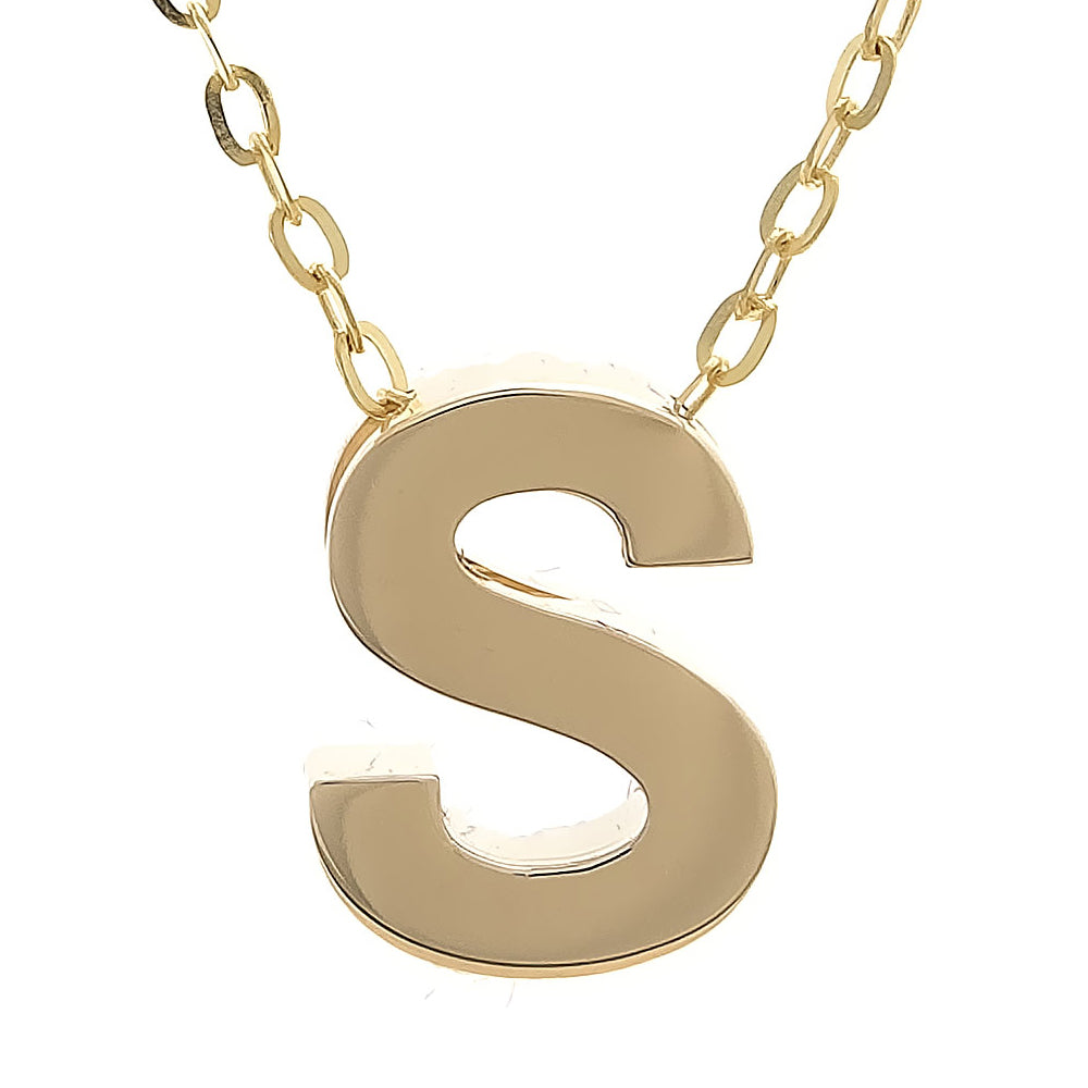 Yellow Gold S Initial Block Necklace