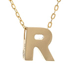 Yellow Gold R Initial Block Necklace