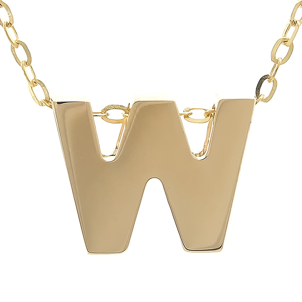 Yellow Gold W Initial Block Necklace