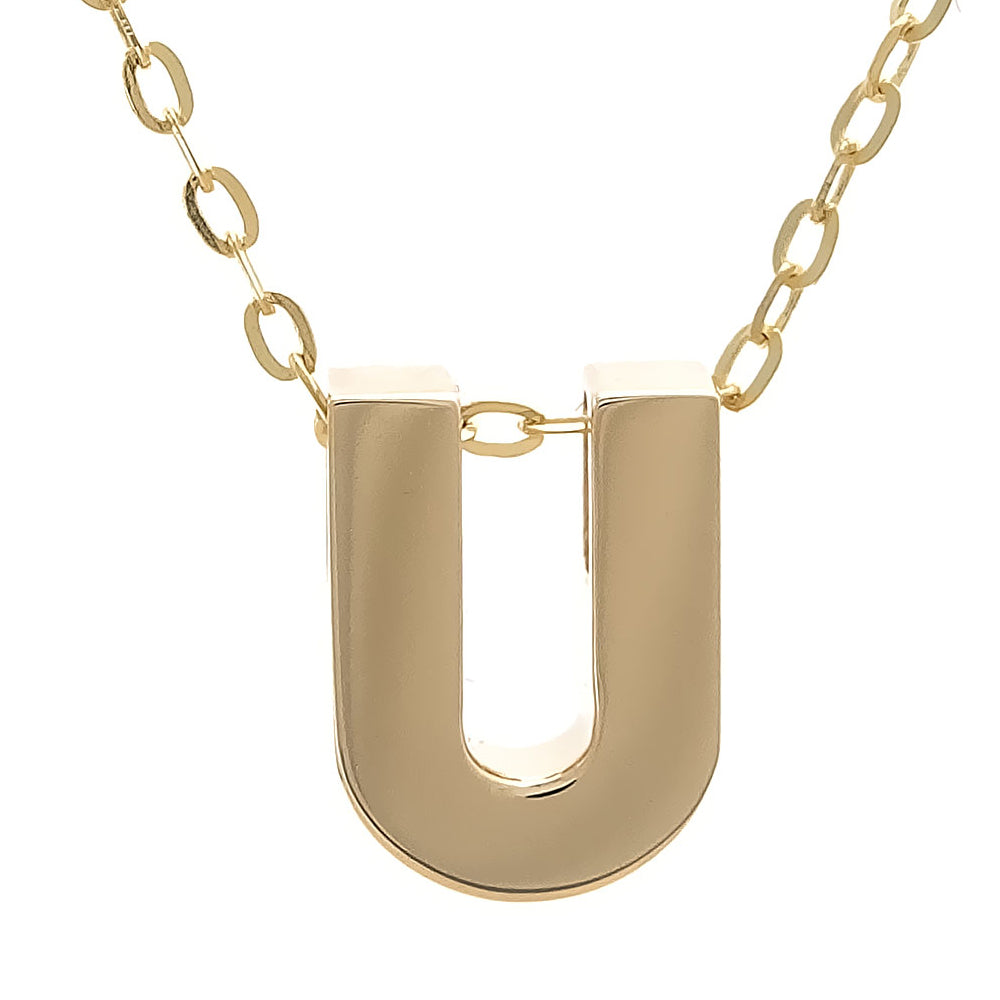 Yellow Gold U Initial Block Necklace