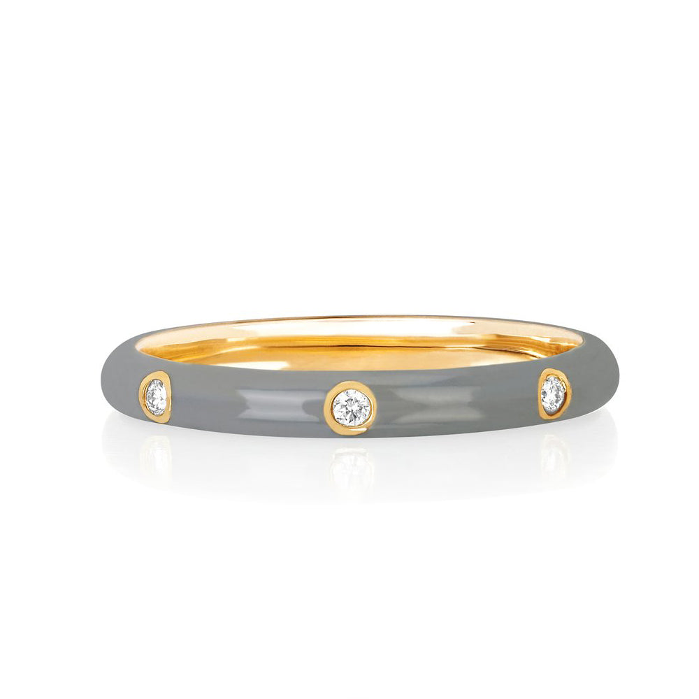 Diamond Light Grey Enamel Stacked Ring - EF Collection - Monisha Melwani Jewelry