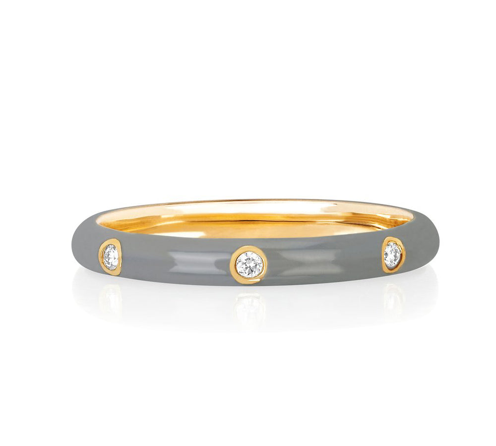 Diamond Light Grey Enamel Stacked Ring - EF Collection - Monisha Melwani Jewelry