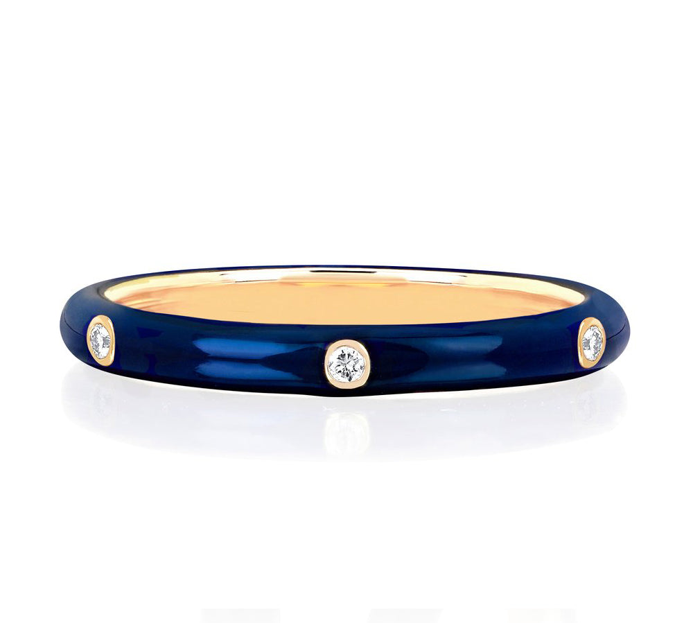 Diamond Navy Enamel Stacked Ring - EF Collection - Monisha Melwani Jewelry