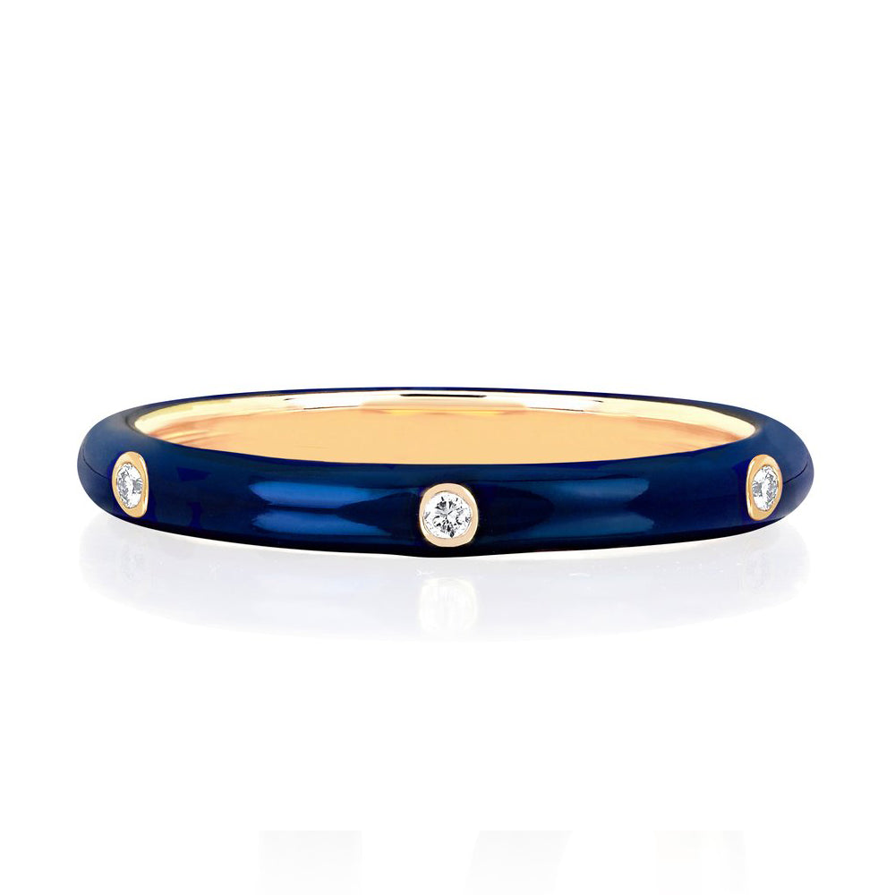 Diamond Navy Enamel Stacked Ring - EF Collection - Monisha Melwani Jewelry