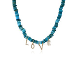 Gold Diamond Love Blue Heishi Beaded Necklace
