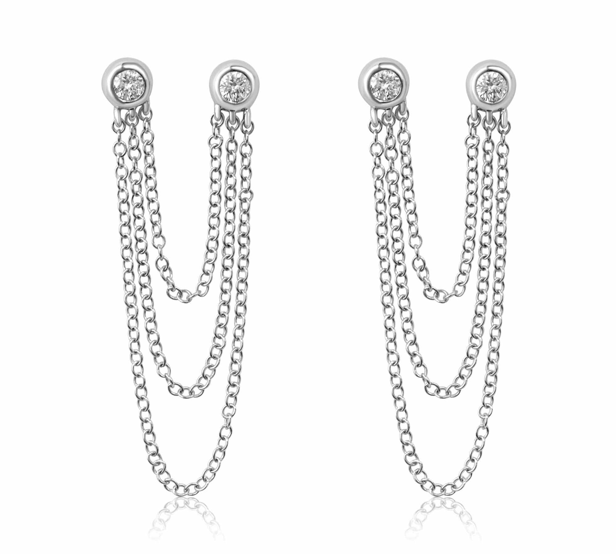 Gold Diamond Bezel Multi Chain Connecting Earring