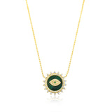 Gold Diamond Emerald Malachite Evil Eye Necklace
